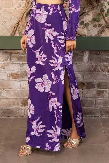 Senren By Eshana Raut Purple Crepe Printed Blouse And Skirt Set Online at Aza Fashions Senren By Eshana Raut_Purple Crepe Printed Blouse And Skirt Set _Online_at_Aza_Fashions
