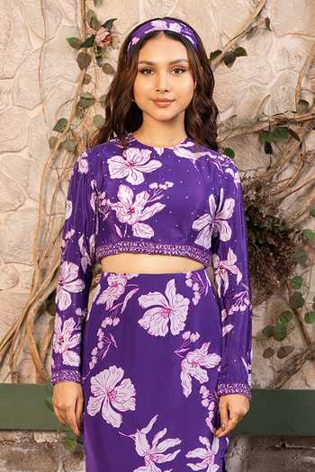 Buy Senren By Eshana Raut Purple Crepe Printed Blouse And Skirt Set Online at Aza Fashions Buy_Senren By Eshana Raut_Purple Crepe Printed Blouse And Skirt Set _Online_at_Aza_Fashions