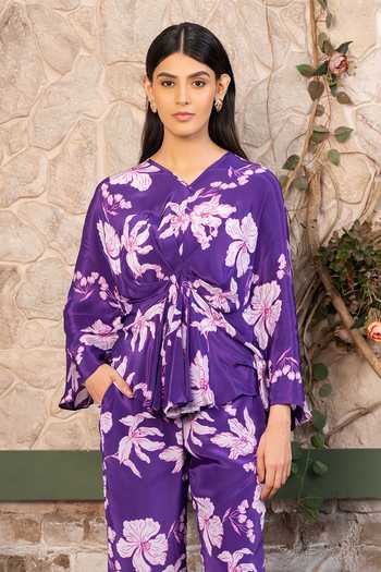 Buy Senren By Eshana Raut Purple Crepe Floral Print Top And Pant Set Online at Aza Fashions Buy_Senren By Eshana Raut_Purple Crepe Floral Print Top And Pant Set _Online_at_Aza_Fashions