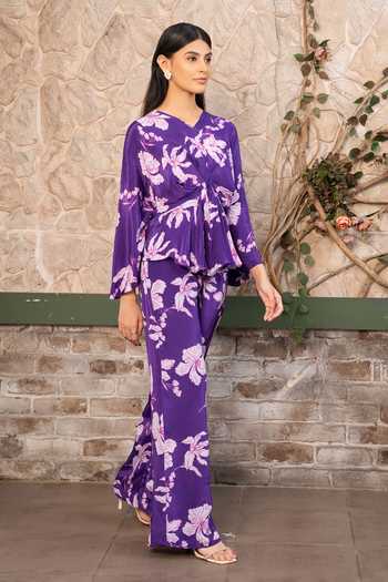 Buy Senren By Eshana Raut Purple Crepe Floral Print Top And Pant Set Buy_Senren By Eshana Raut_Purple Crepe Floral Print Top And Pant Set