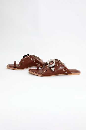 Sandalwali Brown Nadia Eyelet Embellished Sandals Online at Aza Fashions Sandalwali_Brown Nadia Eyelet Embellished Sandals _Online_at_Aza_Fashions