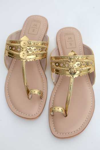 Sandalwali Roxanne Glitzy Gold Kolhapuri Sandals 