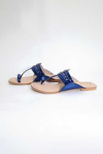 Sandalwali Blue Roxanne Glitzy Vegan Kolhapuri Sandals Online at Aza Fashions Sandalwali_Blue Roxanne Glitzy Vegan Kolhapuri Sandals _Online_at_Aza_Fashions