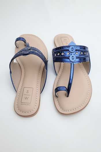 Buy Sandalwali Blue Roxanne Glitzy Vegan Kolhapuri Sandals Online at Aza Fashions Buy_Sandalwali_Blue Roxanne Glitzy Vegan Kolhapuri Sandals _Online_at_Aza_Fashions