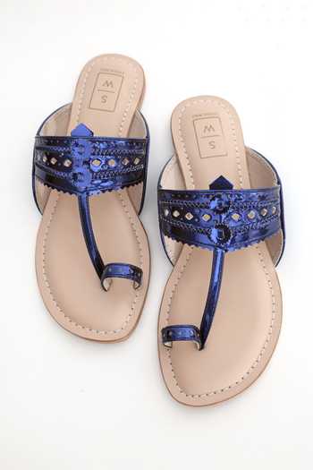 Sandalwali Roxanne Glitzy Blue Vegan Kolhapuri Sandals 