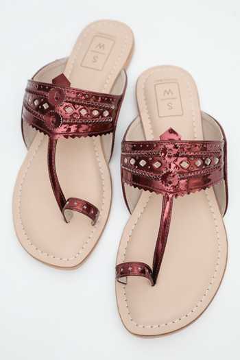 Sandalwali Roxanne Glitzy Maroon Kolhapuri Sandals 