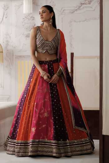 Basanti Kapde Aur Koffee Gold Silk, Georgette Scoop Neck Gulnaar Royale Embroidered Lehenga Set at Aza Fashions Basanti Kapde Aur Koffee_Gold Silk, Georgette Scoop Neck Gulnaar Royale Embroidered Lehenga Set _at_Aza_Fashions