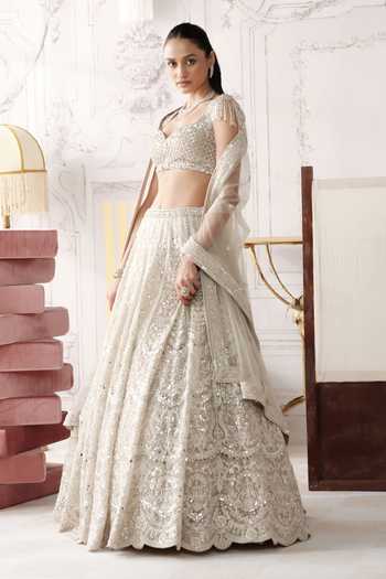 Basanti Kapde Aur Koffee Grey Silk, Net Sweetheart Neck Platinum Eclat Embroidered Lehenga Set Online at Aza Fashions Basanti Kapde Aur Koffee_Grey Silk, Net Sweetheart Neck Platinum Eclat Embroidered Lehenga Set _Online_at_Aza_Fashions