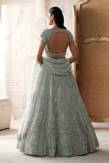 Basanti Kapde Aur Koffee Glacial Mint Embroidered Lehenga Set
