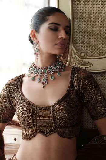 Basanti Kapde aur Koffee Brown Silk, Net Scoop Neck Cocoa Royale Embroidered Lehenga Set Online at Aza Fashions Basanti Kapde aur Koffee_Brown Silk, Net Scoop Neck Cocoa Royale Embroidered Lehenga Set _Online_at_Aza_Fashions
