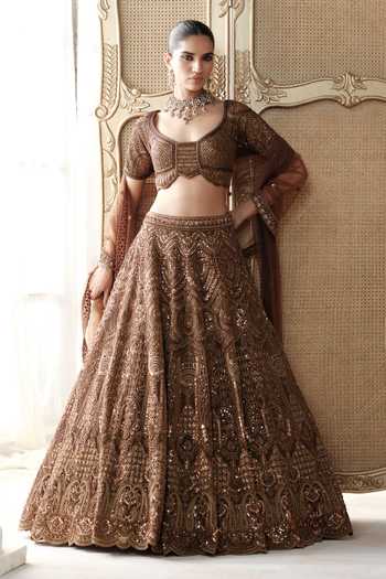 Basanti Kapde aur Koffee Cocoa Royale Embroidered Lehenga Set 