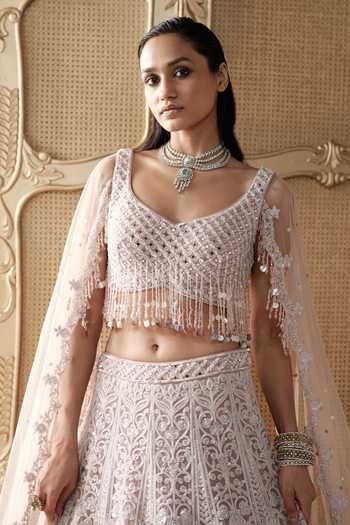 Basanti Kapde aur Koffee Peach Silk, Net Scoop Neck Blush Elysee Embroidered Lehenga Set Online at Aza Fashions Basanti Kapde aur Koffee_Peach Silk, Net Scoop Neck Blush Elysee Embroidered Lehenga Set _Online_at_Aza_Fashions