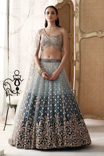 Basanti Kapde Aur Koffee Aqua Lagoon Embroidered Lehenga & Blouse Set 