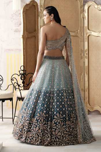 Basanti Kapde Aur Koffee Aqua Lagoon Embroidered Lehenga & Blouse Set 
