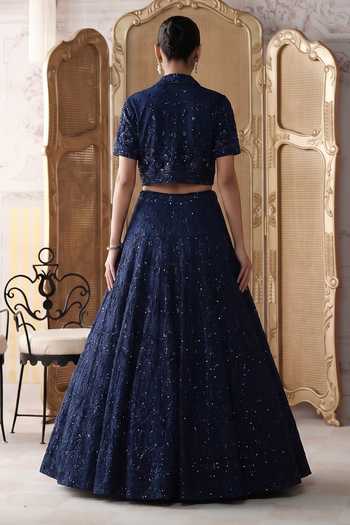 Basanti Kapde Aur Koffee Midnight Revierie Embroidered Jacket Lehenga Set