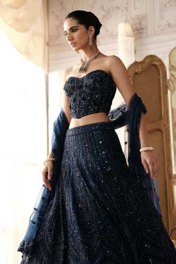 Basanti Kapde aur Koffee Blue Net Sweetheart Neck Midnight Etoile Embroidered Lehenga Set Online at Aza Fashions Basanti Kapde aur Koffee_Blue Net Sweetheart Neck Midnight Etoile Embroidered Lehenga Set _Online_at_Aza_Fashions