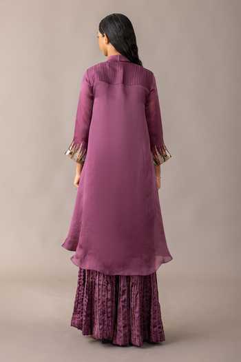A Humming Way Wine Hamada Embroidered Kurta Set With Cape 