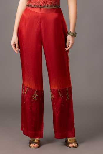 A Humming Way Maroon Satin, Linen Embroidery, Sequins, Beads Shawl Neck, Square Jacket Set Online at Aza Fashions A Humming Way_Maroon Satin, Linen Embroidery, Sequins, Beads Shawl Neck, Square Jacket Set _Online_at_Aza_Fashions