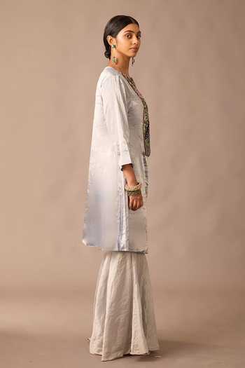 Buy A Humming Way Grey Chanderi, Tissue Boat Neck, Roma Stripes Embroidered Kurta And Sharara Set Online at Aza Fashions Buy_A Humming Way_Grey Chanderi, Tissue Boat Neck, Roma Stripes Embroidered Kurta And Sharara Set _Online_at_Aza_Fashions