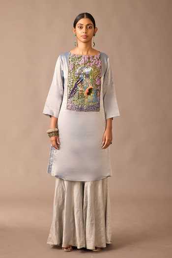 A Humming Way Roma Stripes Embroidered Kurta & Sharara Set 