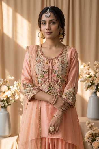 Mandira Wirk Resham Embroidered High-Low Kurta Set