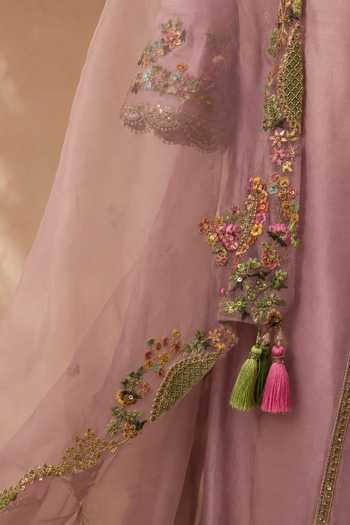 Mandira Wirk Purple Chanderi Split V-neck Floral Resham Embroidered Kurta Set Online at Aza Fashions Mandira Wirk_Purple Chanderi Split V-neck Floral Resham Embroidered Kurta Set _Online_at_Aza_Fashions