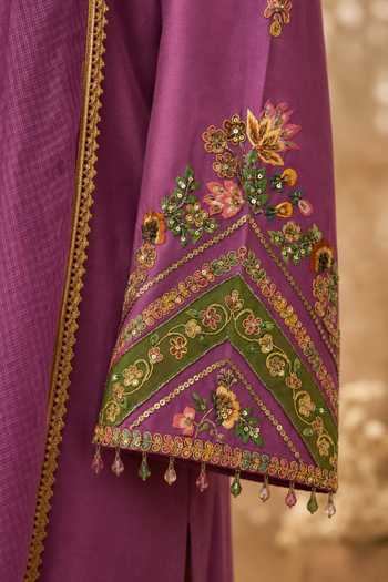Buy Mandira Wirk Purple Chanderi Round Neck Floral Resham Embroidered Kurta Set Online at Aza Fashions Buy_Mandira Wirk_Purple Chanderi Round Neck Floral Resham Embroidered Kurta Set _Online_at_Aza_Fashions
