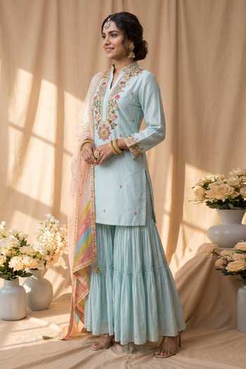 Mandira Wirk Resham Embroidered Kurta Sharara Set