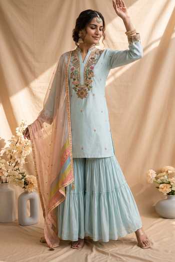 Mandira Wirk Resham Embroidered Kurta Sharara Set