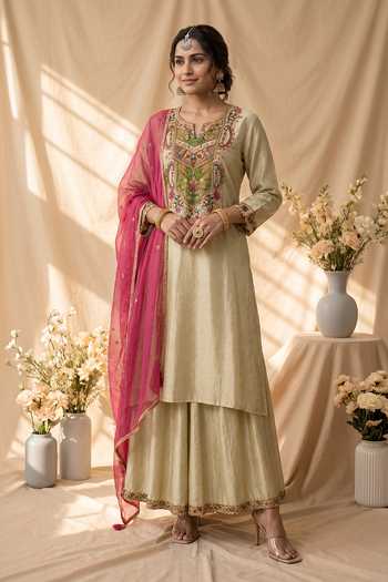 Mandira Wirk Floral Resham Embroidered Kurta Palazzo Set