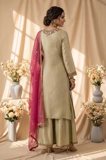 Mandira Wirk Floral Resham Embroidered Kurta Palazzo Set