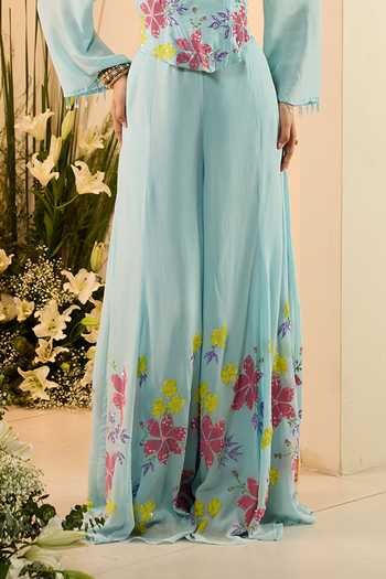 Buy_Meghstudio_Blue Crepe Sequins, Crystals Square Neck Jasmine Corset And Sharara Set 