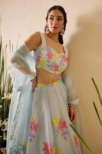 Buy Meghstudio Blue Organza Sweetheart Neck Elsa Sequin Embroidered Lehenga Set Online at Aza Fashions Buy_Meghstudio_Blue Organza Sweetheart Neck Elsa Sequin Embroidered Lehenga Set _Online_at_Aza_Fashions