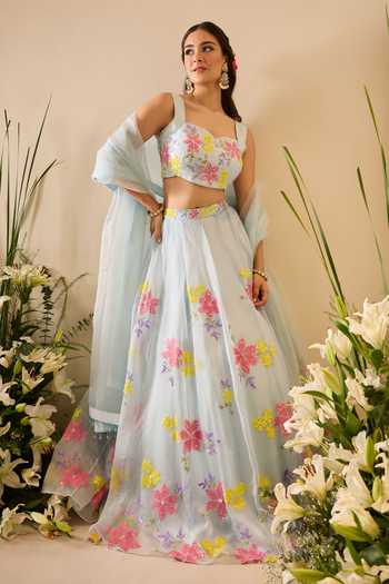 Shop Meghstudio Blue Organza Sweetheart Neck Elsa Sequin Embroidered Lehenga Set Online at Aza Fashions Shop_Meghstudio_Blue Organza Sweetheart Neck Elsa Sequin Embroidered Lehenga Set _Online_at_Aza_Fashions