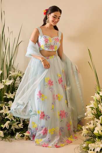 Meghstudio Blue Organza Sweetheart Neck Elsa Sequin Embroidered Lehenga Set at Aza Fashions Meghstudio_Blue Organza Sweetheart Neck Elsa Sequin Embroidered Lehenga Set _at_Aza_Fashions