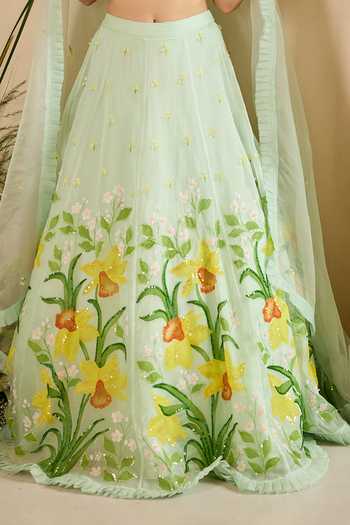 Buy Meghstudio Green Organza Square Neck Ariel Sequin Work Lehenga Set Online at Aza Fashions Buy_Meghstudio_Green Organza Square Neck Ariel Sequin Work Lehenga Set _Online_at_Aza_Fashions