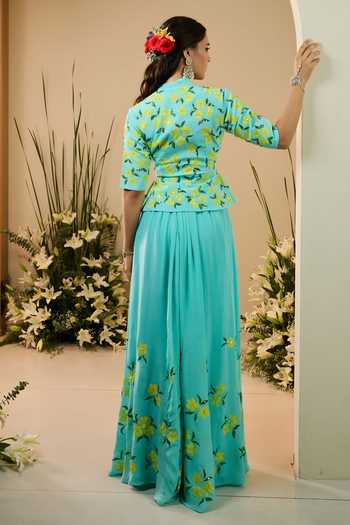 Meghstudio Bloom Floral Embroidered Peplum Kurta & Palazzo Set