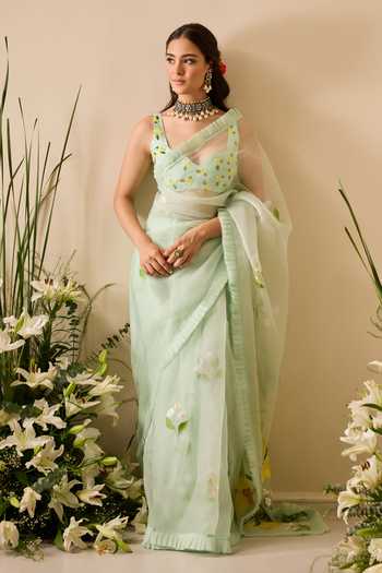 Meghstudio Ariel Floral Sequin Work Saree With Blouse