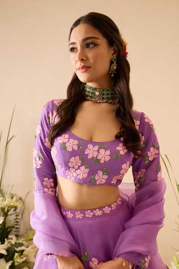 Buy Meghstudio Purple Crepe, Organza Scoop Neck Eve Sequin Work Lehenga Set Online at Aza Fashions Buy_Meghstudio_Purple Crepe, Organza Scoop Neck Eve Sequin Work Lehenga Set _Online_at_Aza_Fashions
