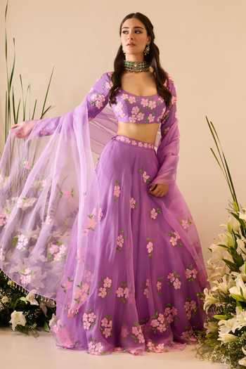 Shop Meghstudio Purple Crepe, Organza Scoop Neck Eve Sequin Work Lehenga Set Online at Aza Fashions Shop_Meghstudio_Purple Crepe, Organza Scoop Neck Eve Sequin Work Lehenga Set _Online_at_Aza_Fashions