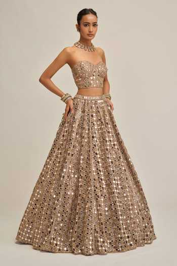 Buy Vvani By Vani Vats Gold Crepe, Georgette Sequins, Mirrors, Cut Work Sweetheart Corset With Lehenga Online at Aza Fashions Buy_Vvani By Vani Vats_Gold Crepe, Georgette Sequins, Mirrors, Cut Work Sweetheart Corset With Lehenga _Online_at_Aza_Fashions