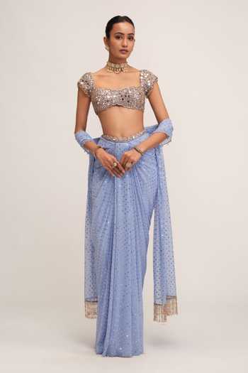 Vvani By Vani Vats Dew Blue Draped Skirt Set