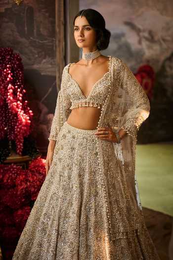 Buy Seema Gujral Ivory Net Sweetheart Neck Sequin Embroidered Lehenga Set Online at Aza Fashions Buy_Seema Gujral_Ivory Net Sweetheart Neck Sequin Embroidered Lehenga Set _Online_at_Aza_Fashions