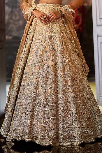 Seema Gujral Beige Silk, Organza Square Neck Pearl Embroidered Lehenga Set at Aza Fashions Seema Gujral_Beige Silk, Organza Square Neck Pearl Embroidered Lehenga Set _at_Aza_Fashions