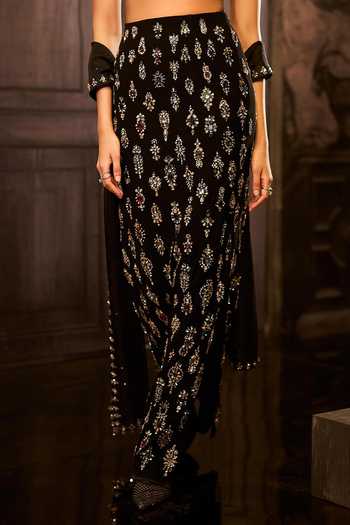 Buy Seema Gujral Black Crepe, Organza Halter Neck Crystal Work Blouse Skirt Set Online at Aza Fashions Buy_Seema Gujral_Black Crepe, Organza Halter Neck Crystal Work Blouse Skirt Set _Online_at_Aza_Fashions