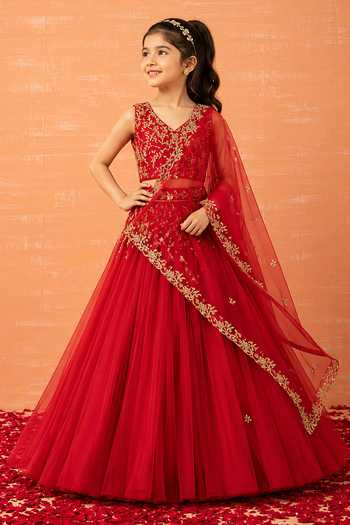 Quench A Thirst Red Hand-Embroidered Lehenga Set 