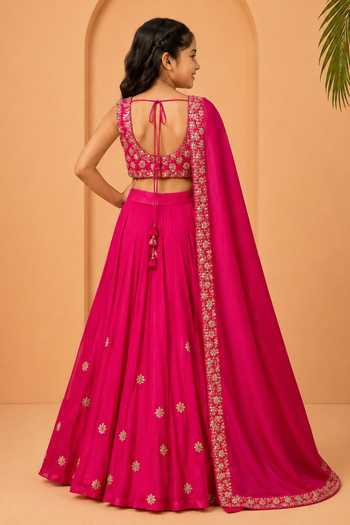 Quench A Thirst Hot Pink Hand-Embroidered Lehenga Set