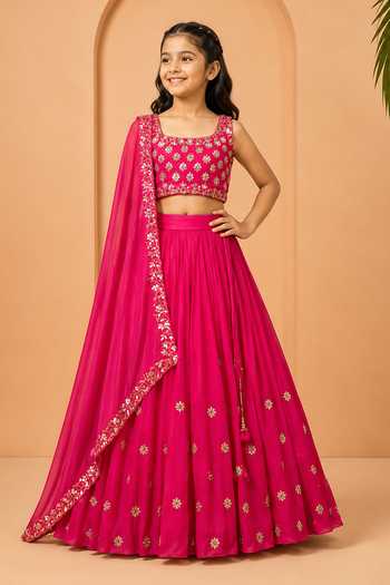 Quench A Thirst Hot Pink Hand-Embroidered Lehenga Set