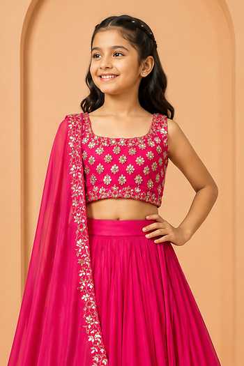 Quench A Thirst Fuchsia Satin, Modal Hot Pink Hand-embroidered Lehenga Set Online at Aza Fashions Quench A Thirst_Fuchsia Satin, Modal Hot Pink Hand-embroidered Lehenga Set _Online_at_Aza_Fashions