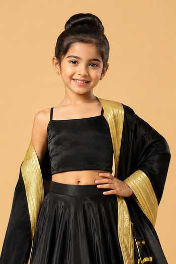 Quench A Thirst Black Satin, Modal Embellished Lehenga Set Online at Aza Fashions Quench A Thirst_Black Satin, Modal Embellished Lehenga Set _Online_at_Aza_Fashions